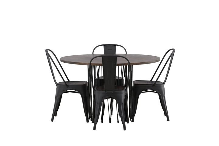 Venture Home Stone round Dining Table - Black / Mocca Veneer +Tempe Dining Chair - Matte black / Metal _4
