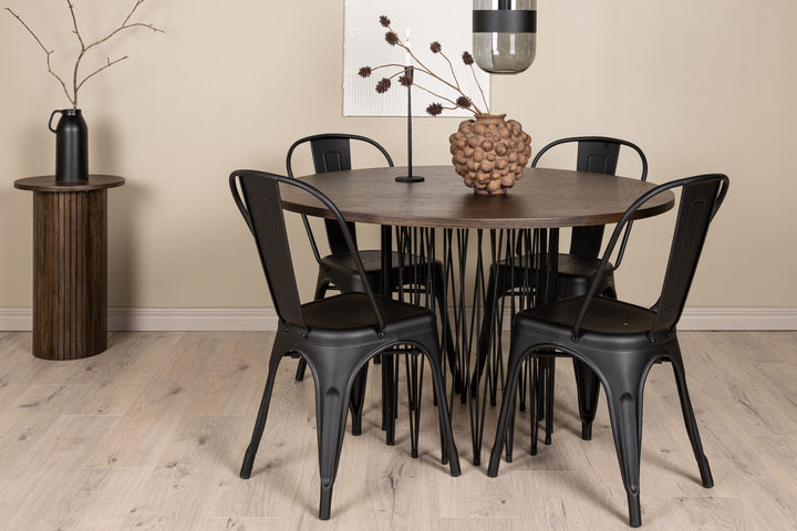 Venture Home Stone round Dining Table - Black / Mocca Veneer +Tempe Dining Chair - Matte black / Metal _4