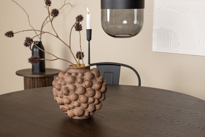 Venture Home Stone round Dining Table - Black / Mocca Veneer +Tempe Dining Chair - Matte black / Metal _4