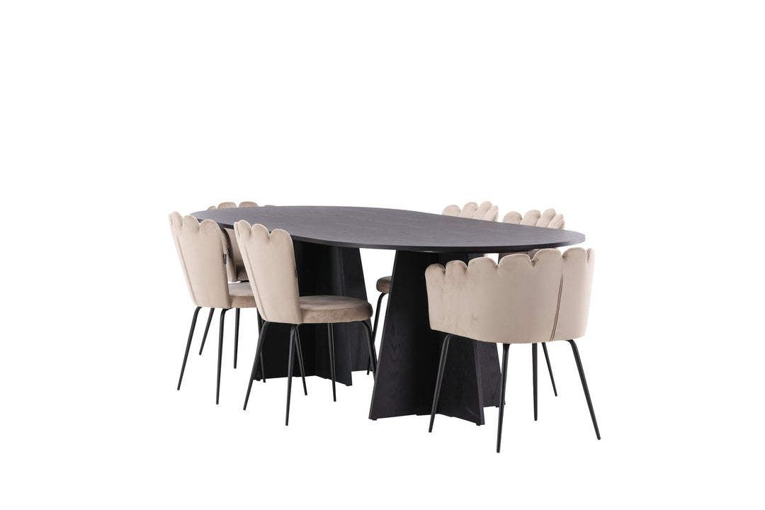 Venture Home Bootcut Oval Dining Table - Black / Black Fanéer +Limhamn Light Chair - Black / Beige Velvet _4
