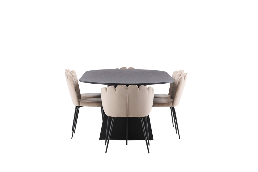 Venture Home Bootcut Oval Dining Table - Black / Black Fanéer +Limhamn Light Chair - Black / Beige Velvet _4