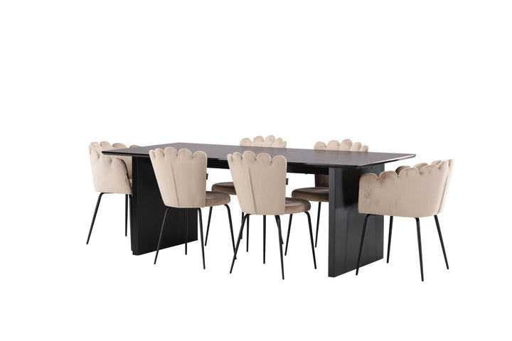 Venture Home Vail Dining Table - Black / Smoked Black MDF +Limhamn Light Chair - Black / Beige Velvet _4