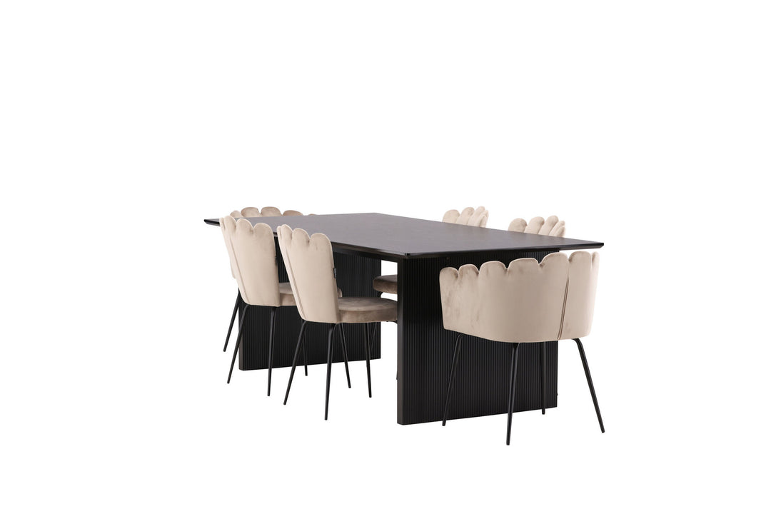 Venture Home Vail Dining Table - Black / Smoked Black MDF +Limhamn Light Chair - Black / Beige Velvet _4