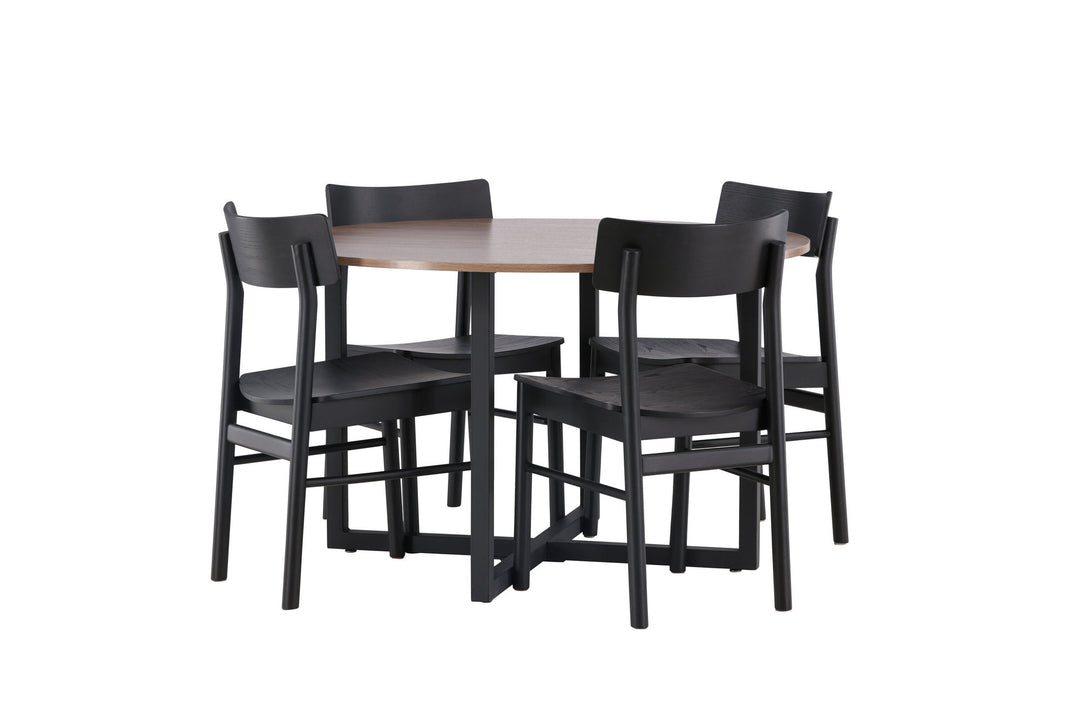 Venture Home Durango Dining Table - Black / Walnut MDF +Montros Dining Chair - Natural / Natural Rubberwood _4