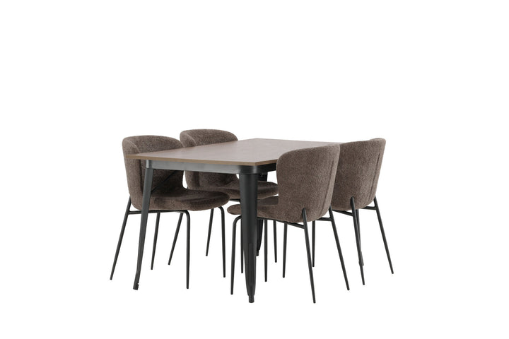 Venture Home Tempe Dining Table - Black / Walnut MDF +Modesto Dining Chair - Beige / Beige Boucle _4