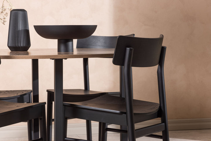 Venture Home Durango Dining Table - Black / Walnut MDF +Montros Dining Chair - Natural / Natural Rubberwood _4