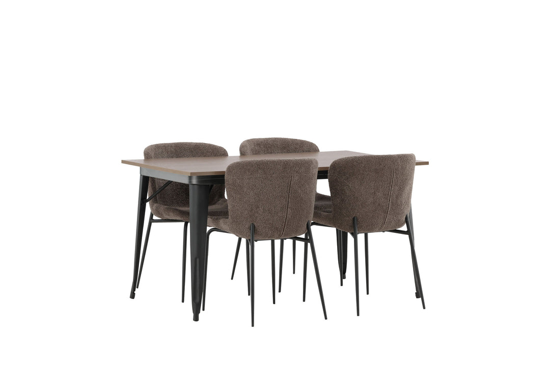 Venture Home Tempe Dining Table - Black / Walnut MDF +Modesto Dining Chair - Beige / Beige Boucle _4