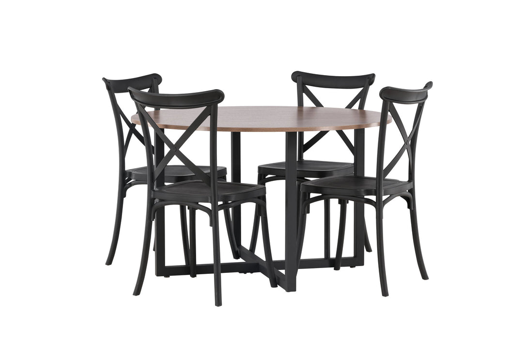 Venture Home Durango Dining Table - Black / Walnut MDF +Crosett Dining Chair - Matte Black / Matte Black Plastic _4