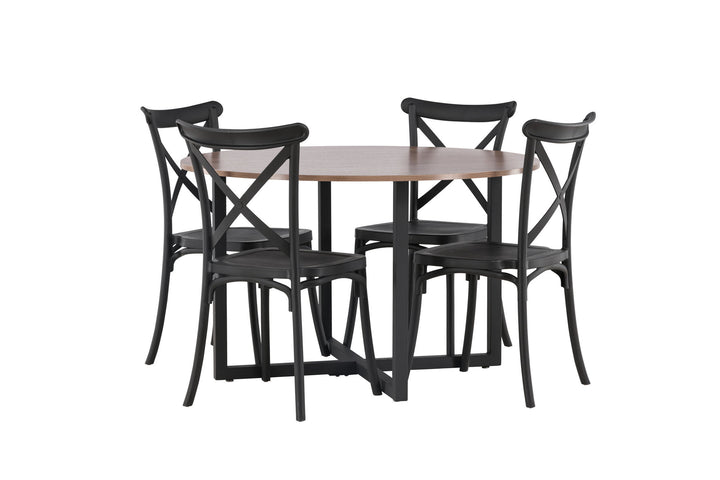 Venture Home Durango Dining Table - Black / Walnut MDF +Crosett Dining Chair - Matte Black / Matte Black Plastic _4