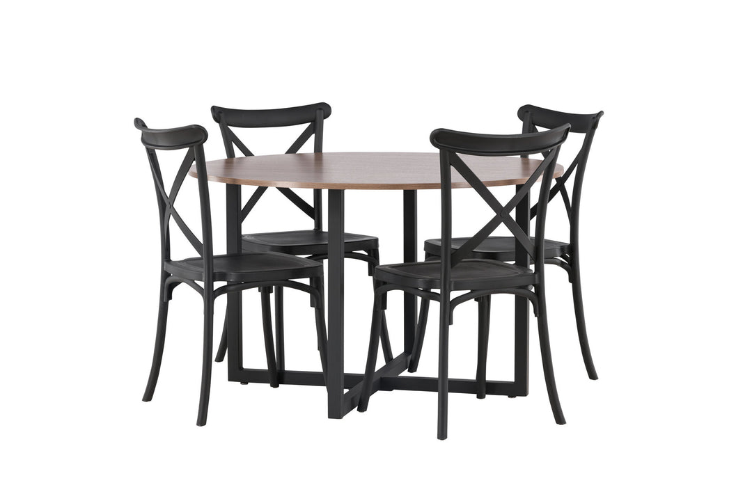 Venture Home Durango Dining Table - Black / Walnut MDF +Crosett Dining Chair - Matte Black / Matte Black Plastic _4
