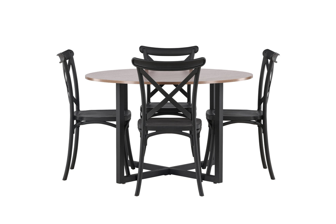 Venture Home Durango Dining Table - Black / Walnut MDF +Crosett Dining Chair - Matte Black / Matte Black Plastic _4