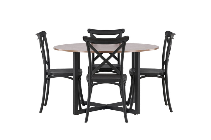 Venture Home Durango Dining Table - Black / Walnut MDF +Crosett Dining Chair - Matte Black / Matte Black Plastic _4