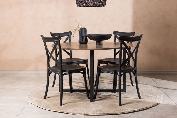 Venture Home Durango Dining Table - Black / Walnut MDF +Crosett Dining Chair - Matte Black / Matte Black Plastic _4