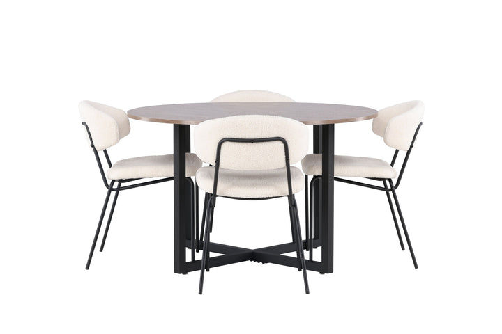 Venture Home Durango Dining Table - Black / Walnut MDF +Chico Dining Chair - Black / White Boucle _4