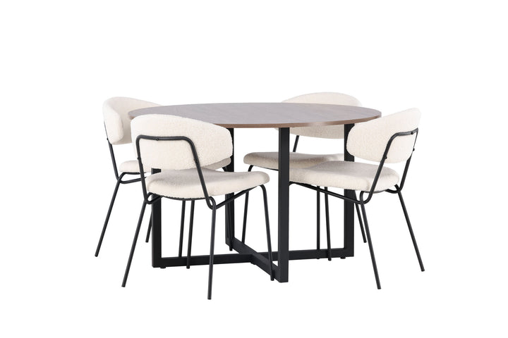 Venture Home Durango Dining Table - Black / Walnut MDF +Chico Dining Chair - Black / White Boucle _4