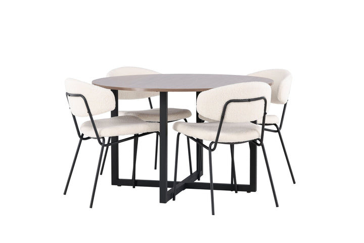 Venture Home Durango Dining Table - Black / Walnut MDF +Chico Dining Chair - Black / White Boucle _4