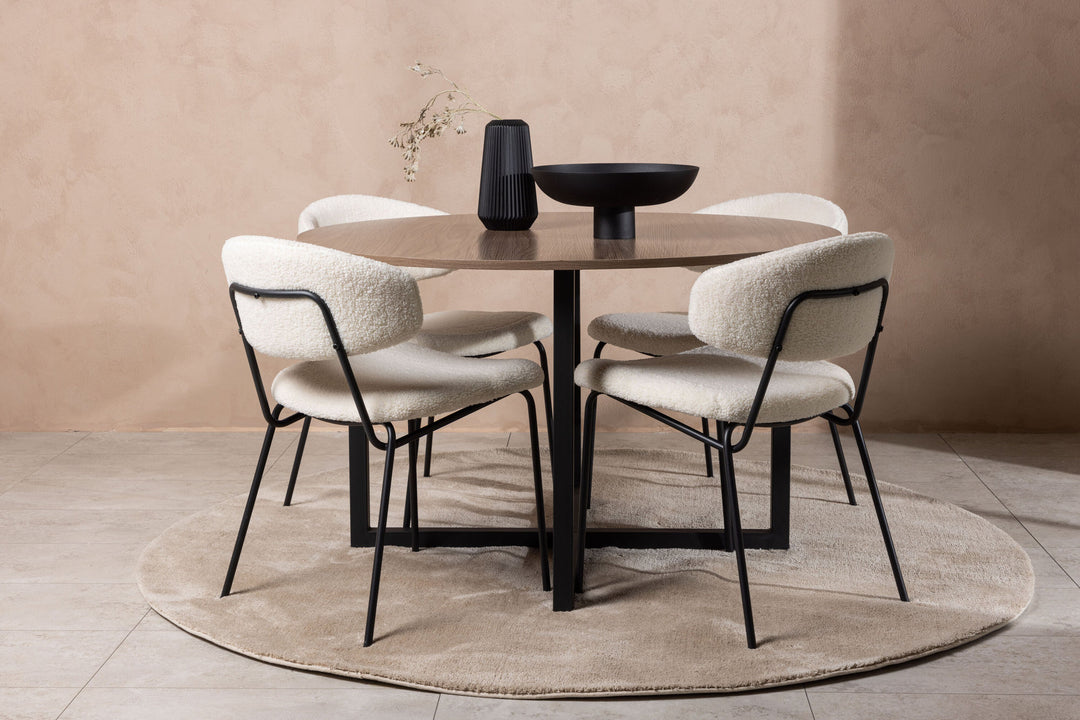 Venture Home Durango Dining Table - Black / Walnut MDF +Chico Dining Chair - Black / White Boucle _4