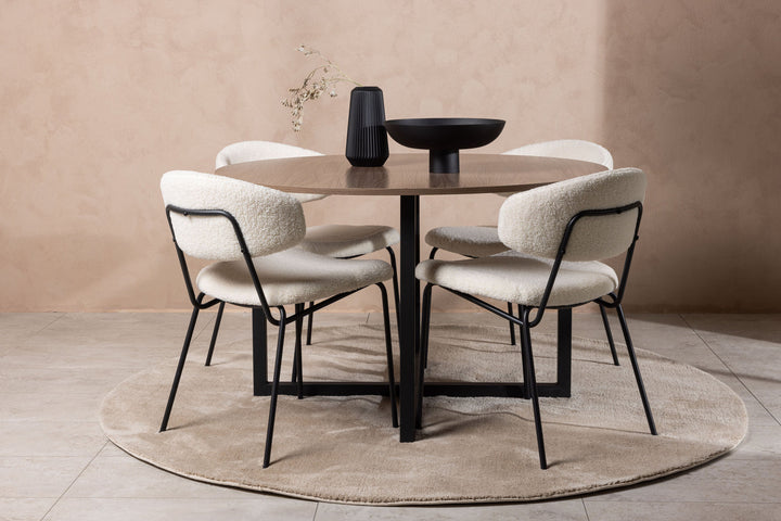 Venture Home Durango Dining Table - Black / Walnut MDF +Chico Dining Chair - Black / White Boucle _4