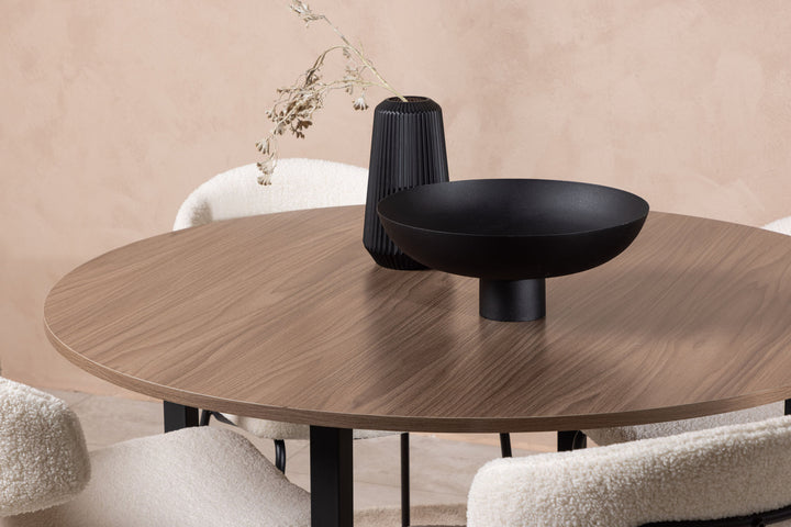 Venture Home Durango Dining Table - Black / Walnut MDF +Chico Dining Chair - Black / White Boucle _4