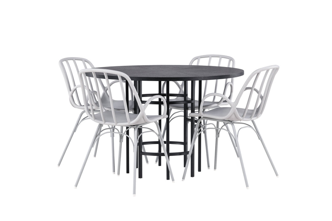 Venture Home Copenhagen Dining Table - Black / Black Veneer +Dyrön Dining Chair - Greige Polypropylene _4