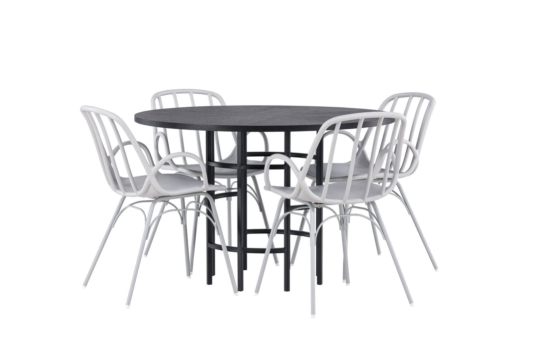 Venture Home Copenhagen Dining Table - Black / Black Veneer +Dyrön Dining Chair - Greige Polypropylene _4
