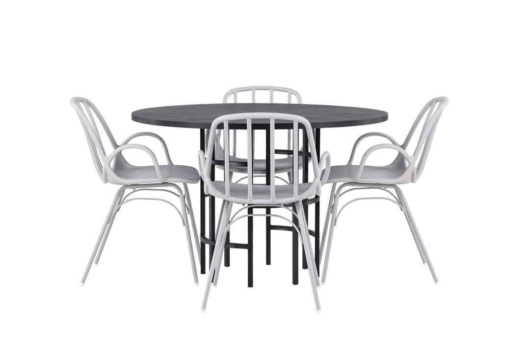 Venture Home Copenhagen Dining Table - Black / Black Veneer +Dyrön Dining Chair - Greige Polypropylene _4