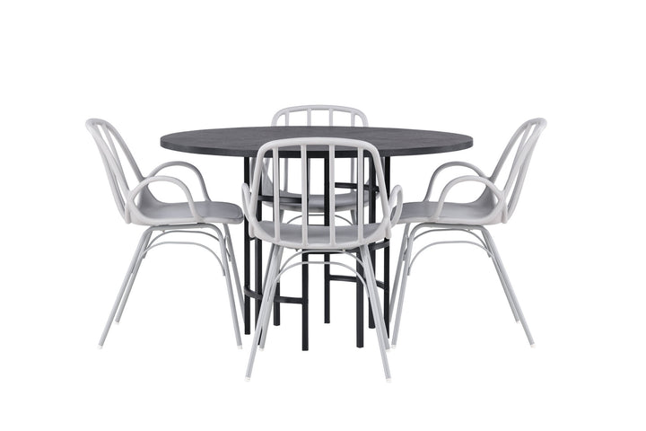 Venture Home Copenhagen Dining Table - Black / Black Veneer +Dyrön Dining Chair - Greige Polypropylene _4