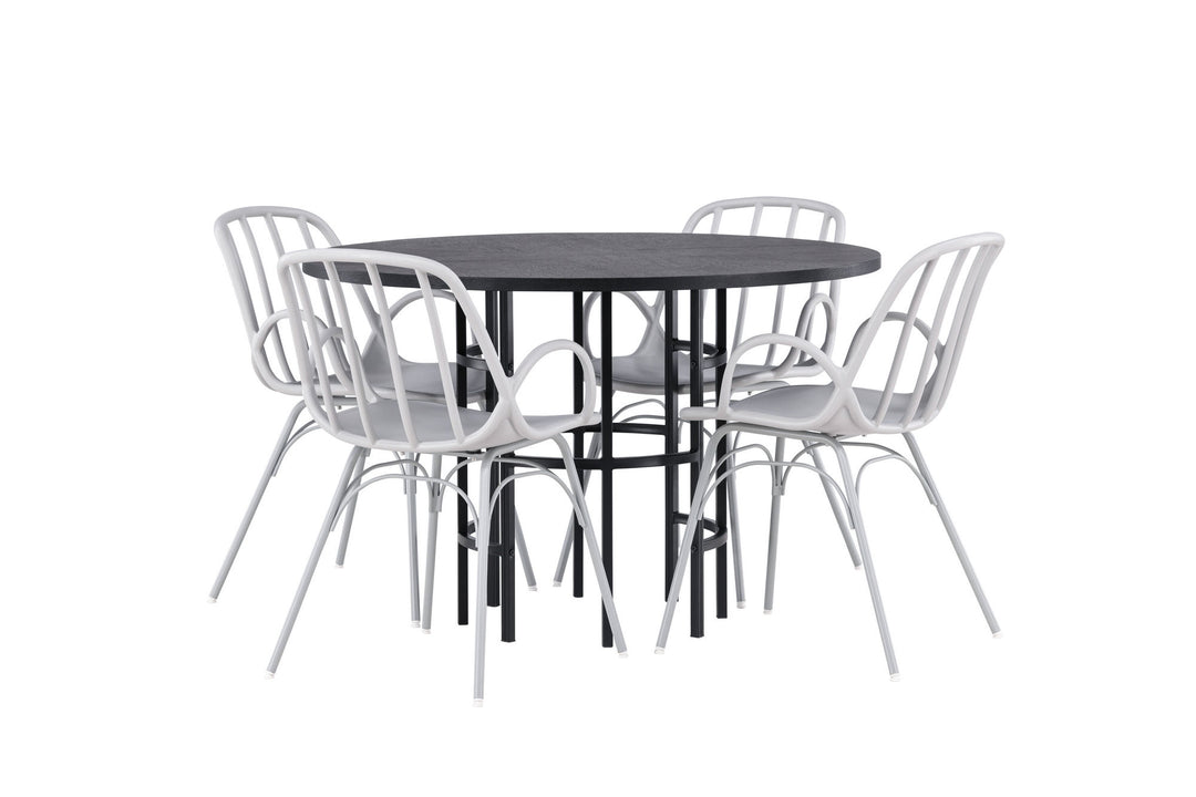 Venture Home Copenhagen Dining Table - Black / Black Veneer +Dyrön Dining Chair - Greige Polypropylene _4