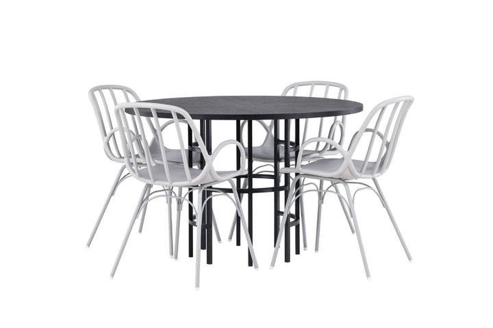 Venture Home Copenhagen Dining Table - Black / Black Veneer +Dyrön Dining Chair - Greige Polypropylene _4