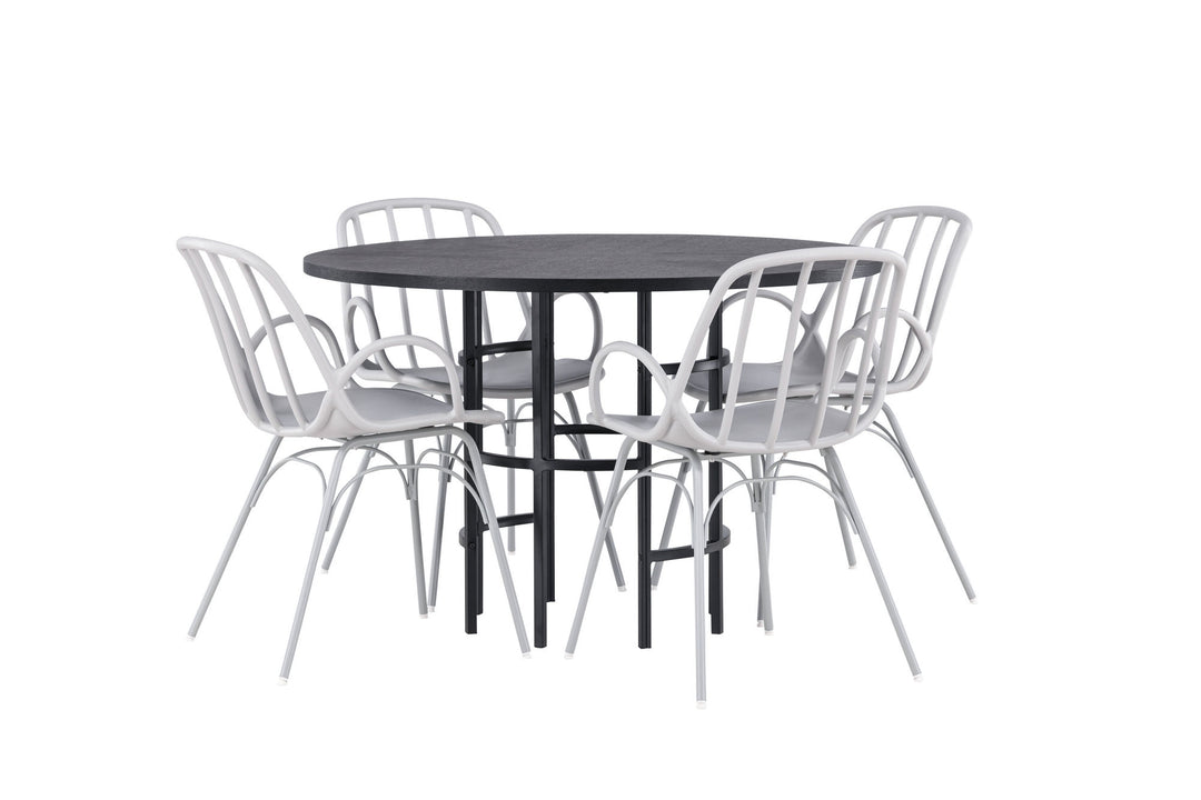 Venture Home Copenhagen Dining Table - Black / Black Veneer +Dyrön Dining Chair - Greige Polypropylene _4