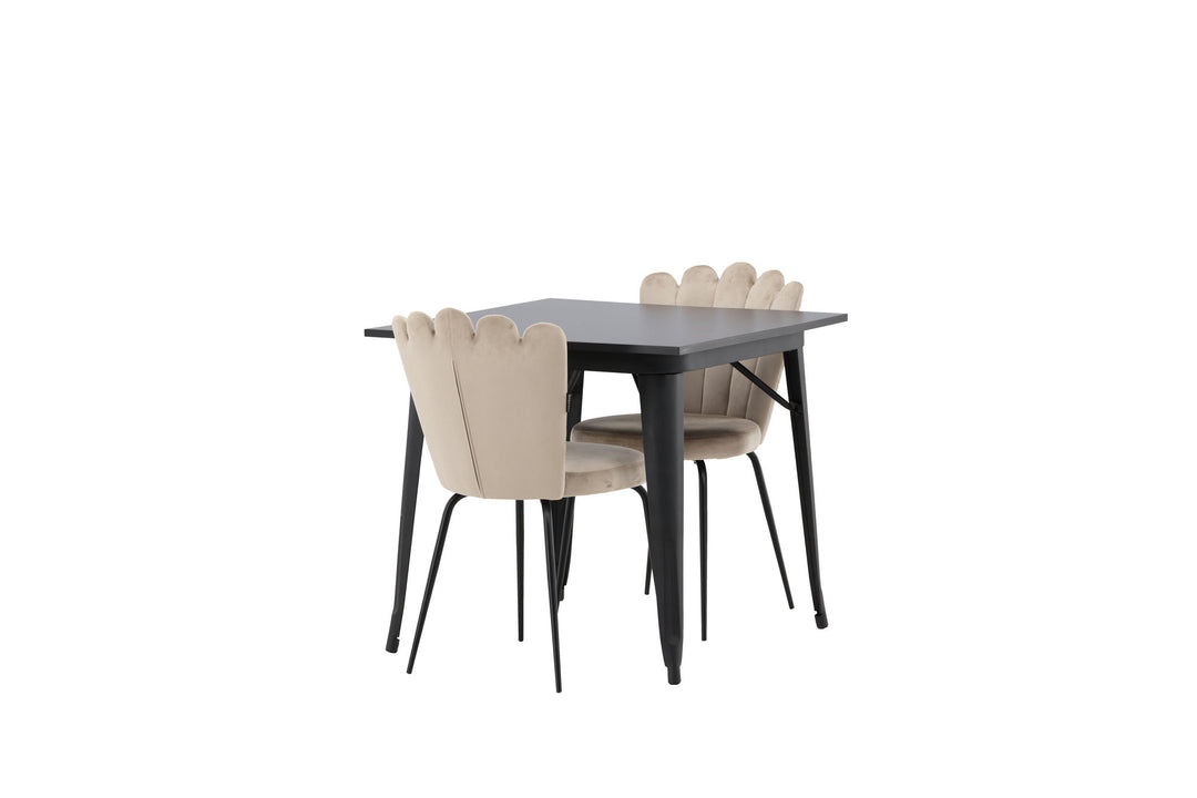 Venture Home Tempe Dining Table - Black / Black MDF +Limhamn Light Chair - Black / Beige Velvet _2