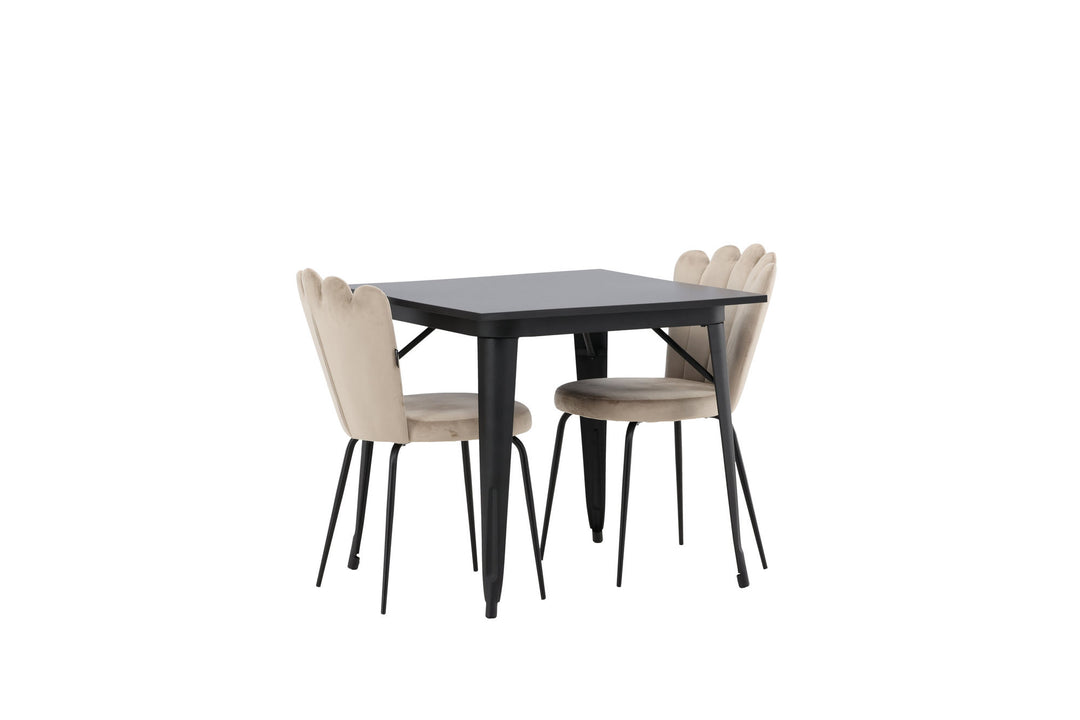 Venture Home Tempe Dining Table - Black / Black MDF +Limhamn Light Chair - Black / Beige Velvet _2