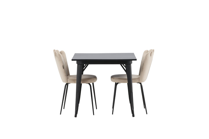 Venture Home Tempe Dining Table - Black / Black MDF +Limhamn Light Chair - Black / Beige Velvet _2