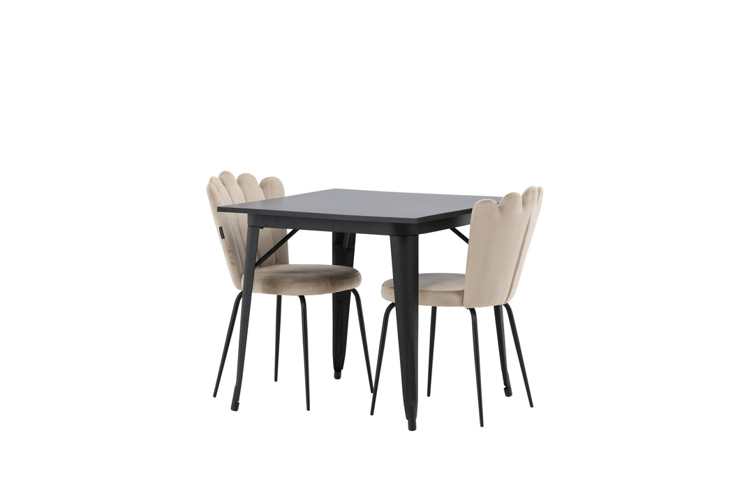 Venture Home Tempe Dining Table - Black / Black MDF +Limhamn Light Chair - Black / Beige Velvet _2