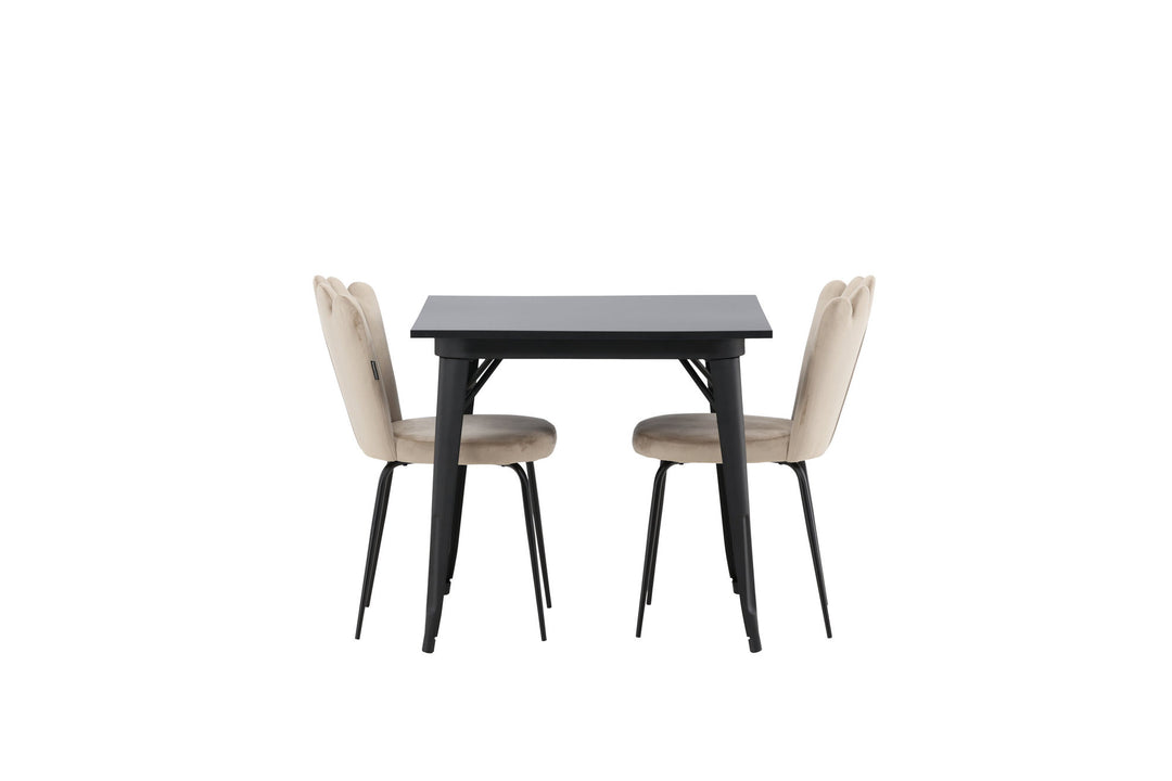 Venture Home Tempe Dining Table - Black / Black MDF +Limhamn Light Chair - Black / Beige Velvet _2