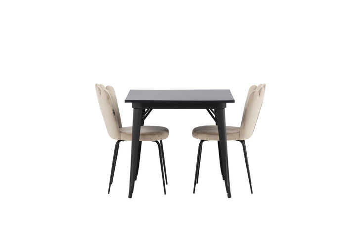 Venture Home Tempe Dining Table - Black / Black MDF +Limhamn Light Chair - Black / Beige Velvet _2