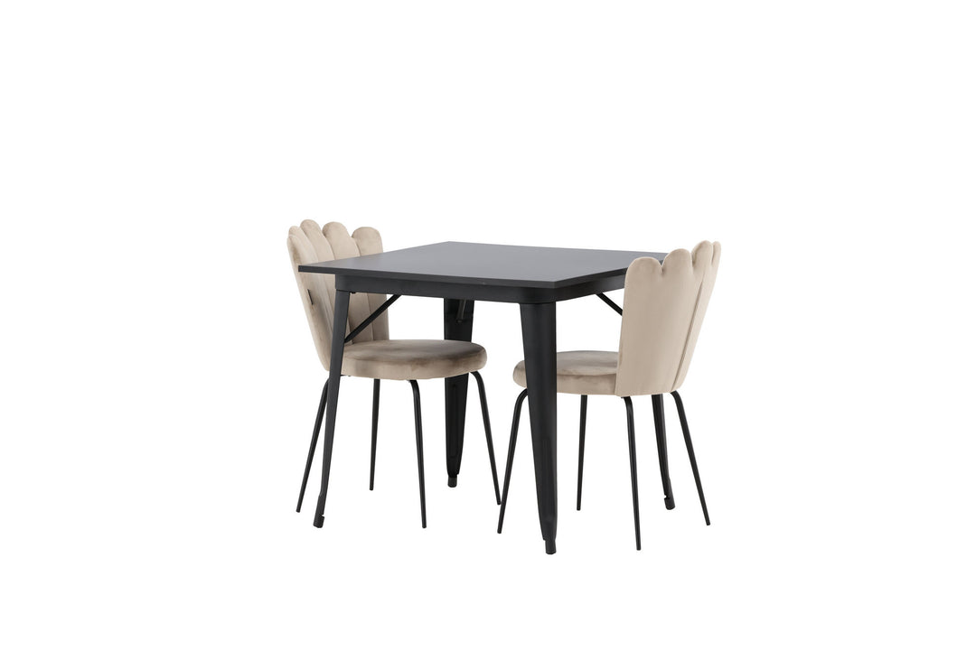 Venture Home Tempe Dining Table - Black / Black MDF +Limhamn Light Chair - Black / Beige Velvet _2
