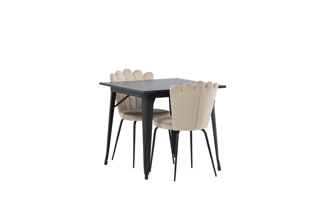 Venture Home Tempe Dining Table - Black / Black MDF +Limhamn Light Chair - Black / Beige Velvet _2