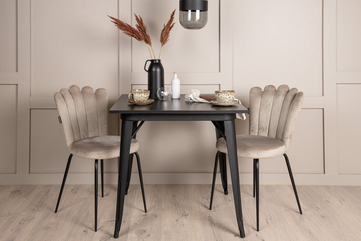 Venture Home Tempe Dining Table - Black / Black MDF +Limhamn Light Chair - Black / Beige Velvet _2