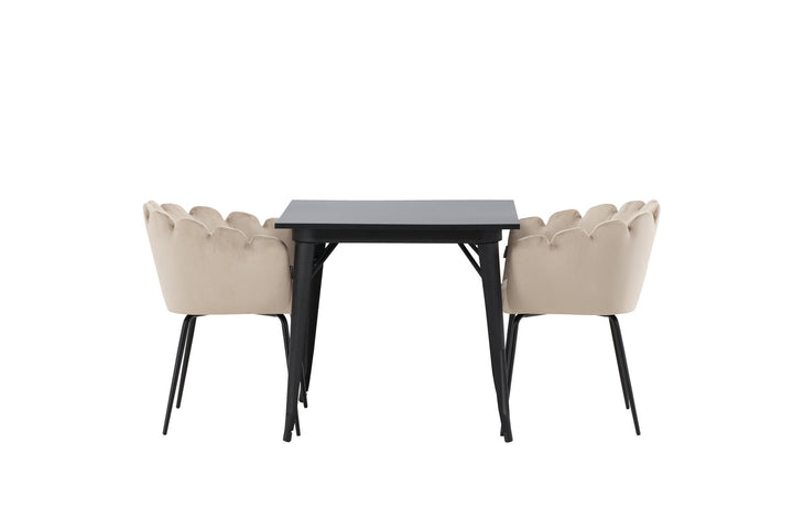 Venture Home Tempe Dining Table - Black / Black MDF +Limhamn Chair - Black / Beige Velvet _2