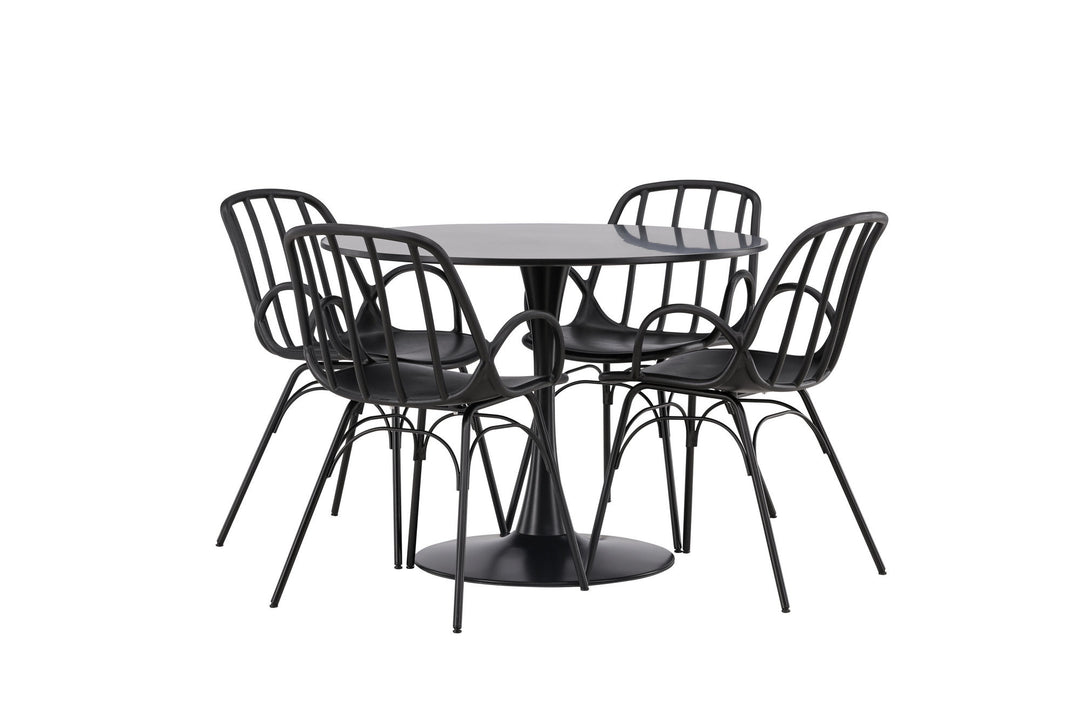 Venture Home Glade Dining Table - Black / Black MDF +Dyrön Dining Chair - Black Polypropylene _4