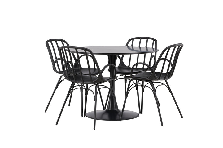 Venture Home Glade Dining Table - Black / Black MDF +Dyrön Dining Chair - Black Polypropylene _4