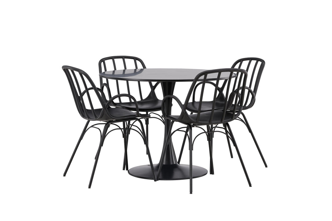 Venture Home Glade Dining Table - Black / Black MDF +Dyrön Dining Chair - Black Polypropylene _4