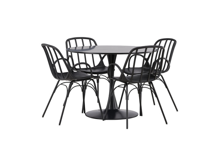 Venture Home Glade Dining Table - Black / Black MDF +Dyrön Dining Chair - Black Polypropylene _4