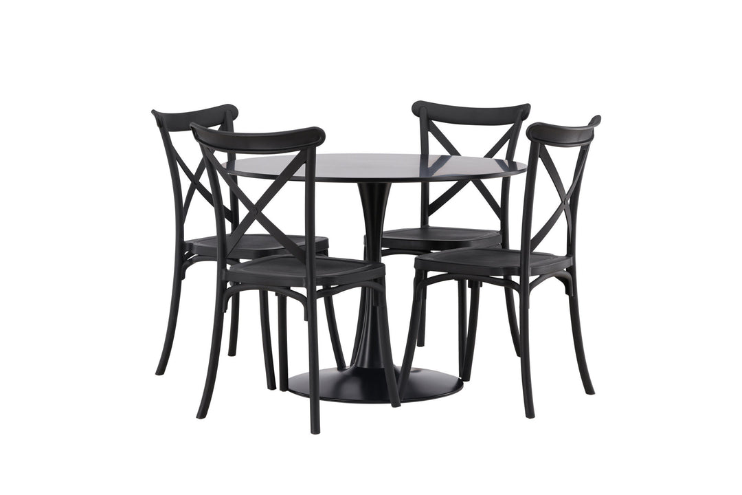 Venture Home Glade Dining Table - Black / Black MDF +Crosett Dining Chair - Matte Black / Matte Black Plastic _4