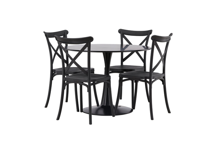Venture Home Glade Dining Table - Black / Black MDF +Crosett Dining Chair - Matte Black / Matte Black Plastic _4