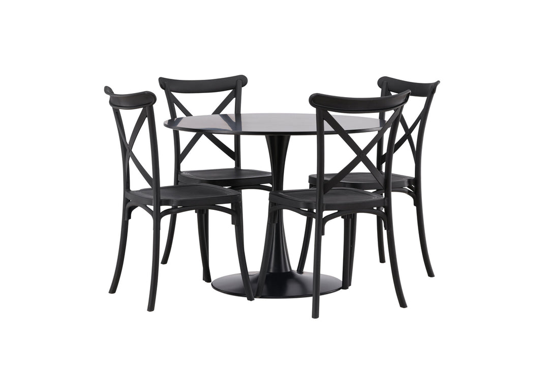 Venture Home Glade Dining Table - Black / Black MDF +Crosett Dining Chair - Matte Black / Matte Black Plastic _4