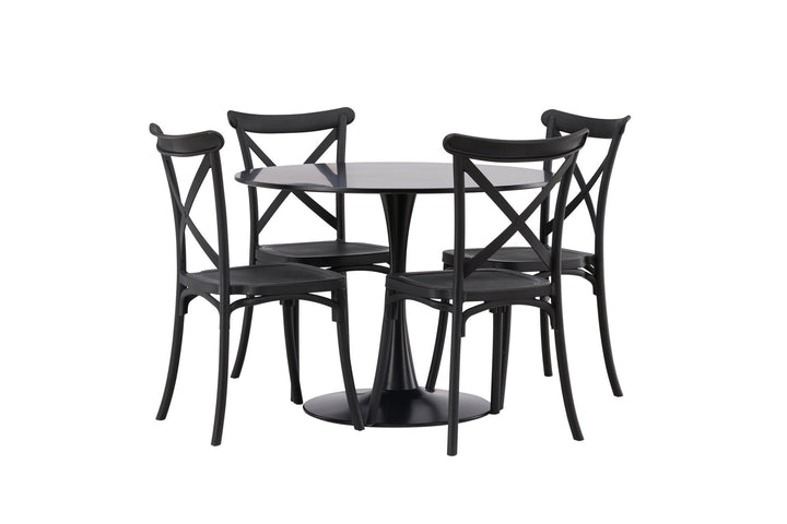 Venture Home Glade Dining Table - Black / Black MDF +Crosett Dining Chair - Matte Black / Matte Black Plastic _4