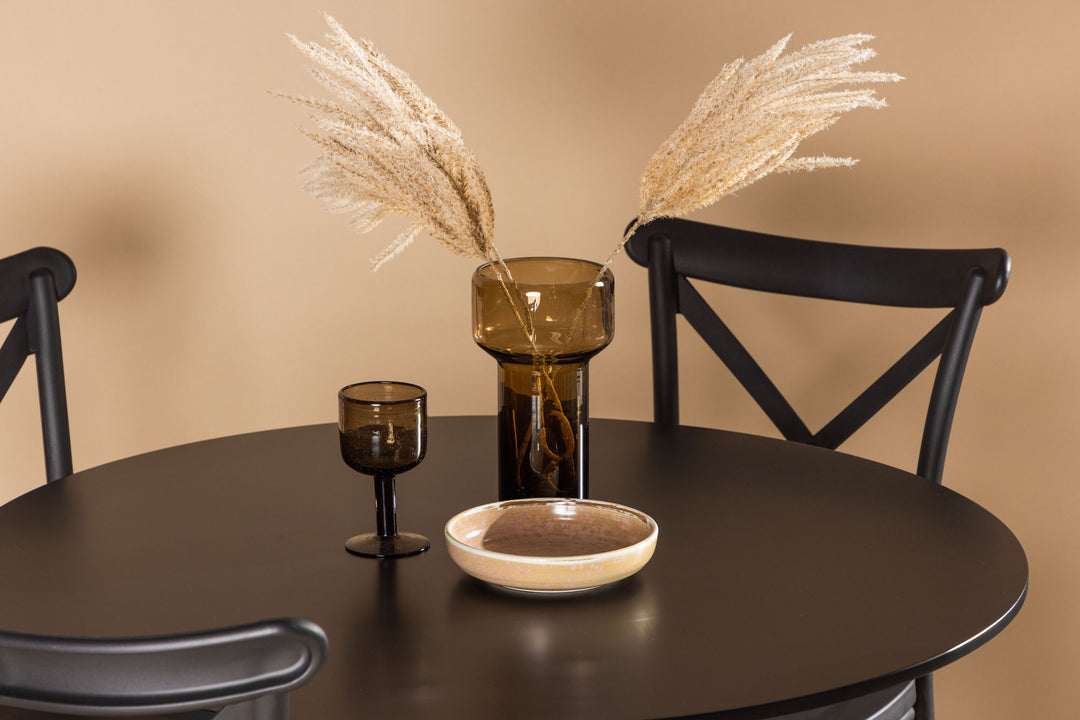 Venture Home Glade Dining Table - Black / Black MDF +Crosett Dining Chair - Matte Black / Matte Black Plastic _4