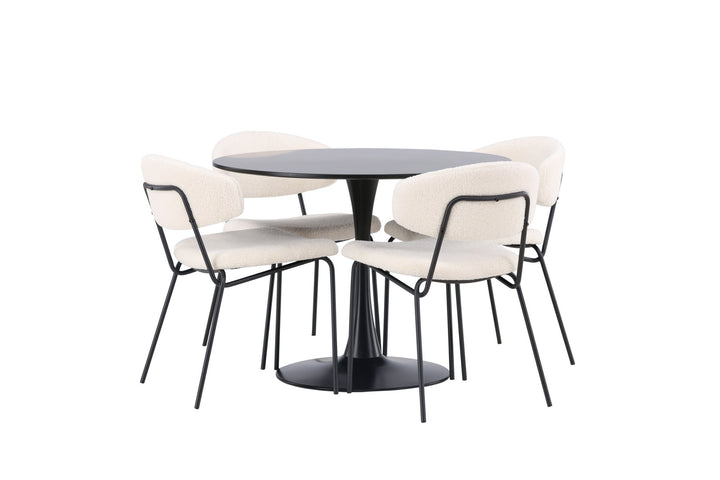 Venture Home Glade Dining Table - Black / Black MDF +Chico Dining Chair - Black / White Boucle _4